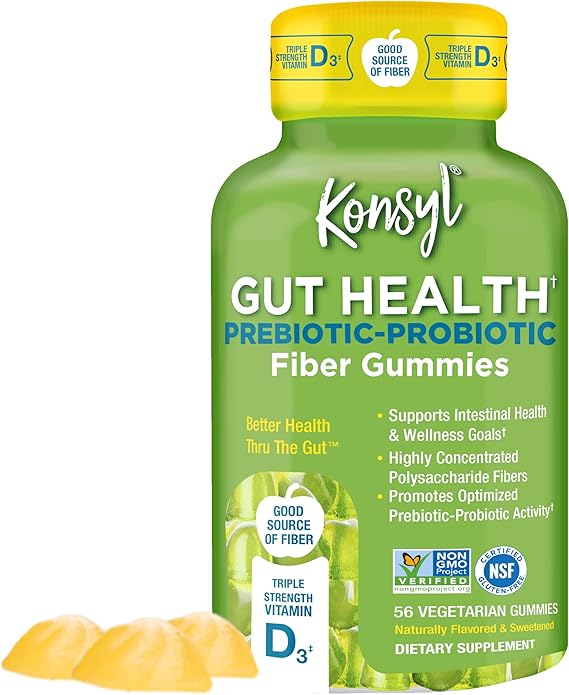 Konsyl Gut Health Prebiotic - Probiotic Fiber Gummies - Helps Support Digestive Health+ - Vegetarian Fiber Supplement Gummies for Adults- 56 Count