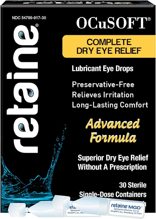 OCuSOFT Retaine MGD Ophthalmic Emulsion - Complete Dry Eye Relief - Soothes Red & Irritated Eyes - 30 Count Preservative-Free Single-Use Containers - 0.01 Fl Oz