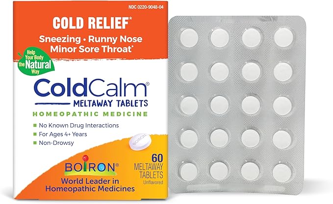 Boiron ColdCalm Tablets for Relief of Common Cold Symptoms Such as Sneezing, Runny Nose, Sore Throat, and Nasal Congestion - Non-Drowsy - 60 Count