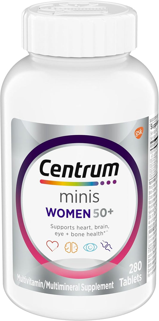 Centrum Minis Silver Women's Multivitamin for Women 50 Plus, Multimineral Supplement with Vitamin D3, B Vitamins, Non-GMO Ingredients, Supports Memory and Cognition in Older Adults - 280 Ct