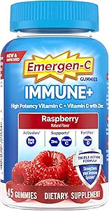 Emergen-C Immune+ Immune Gummies, Vitamin D Plus 750 mg Vitamin C, Immune Support Dietary Supplement, Caffeine Free, Gluten Free, Raspberry Flavor - 45 Count