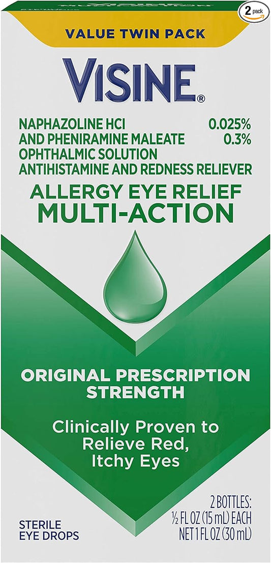 Visine Allergy Eye Relief Multi-Action Antihistamine & Redness Reliever Eye Drops with Pheniramine Maleate & Naphazoline HCl, Eye Drop Treatment for Red, Itchy, Allergy Eyes, 0.5 fl. oz