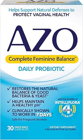 AZO Complete Feminine Balance Daily Probiotics for Women, Clinically Proven to Help Protect Vaginal Health, balance pH and yeast, Non-GMO, 30 Count
