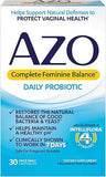 AZO Complete Feminine Balance Daily Probiotics for Women, Clinically Proven to Help Protect Vaginal Health, balance pH and yeast, Non-GMO, 30 Count
