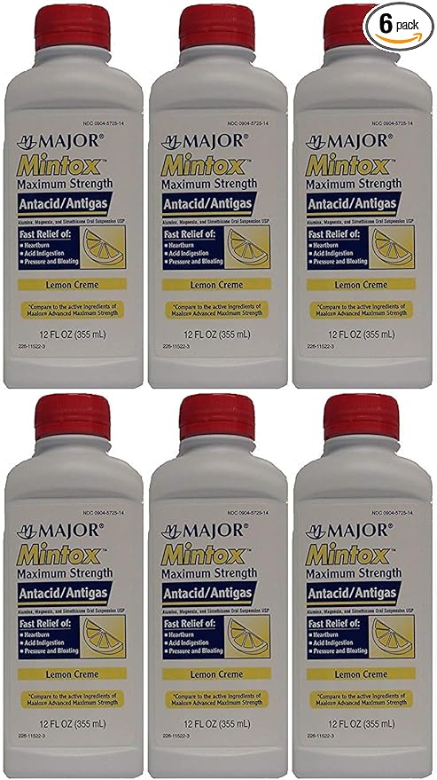 MAJOR Mintox Maximum Strength Antacid Anti-Gas Liquid Generic for Maalox Max Lemon Flavor 12 oz Per