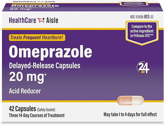 HealthCareAisle Omeprazole 20 mg, 42 Delayed-Release Capsules - Acid Reducer, Treats Frequent Heartburn, 42 Count