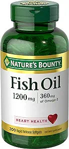 Nature's Bounty Fish Oil, Supports Heart Health, 1200 Mg, 360 Mg Omega-3, Rapid Release Softgels, 200 Ct