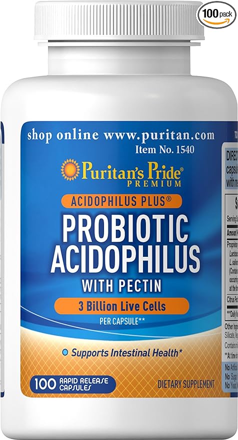 Puritan's Pride Probiotic Acidophilus with Pectin, 100 Count, White (P-2)