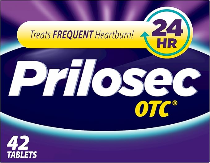 Prilosec OTC, Omeprazole Delayed Release 20mg, Acid Reducer, Treats Frequent Heartburn for 24 Hour Relief, All Day, All Night*, 20mg, 42 Tablets