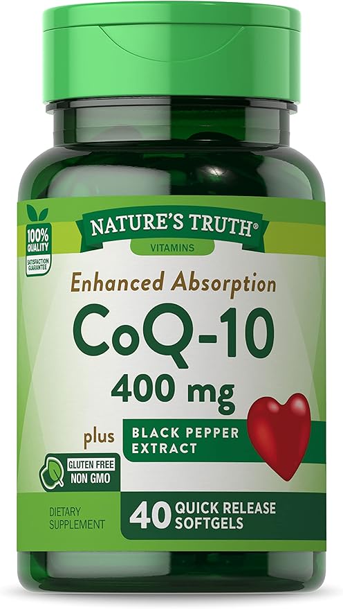 Nature's Truth Co-Q10 400mg | 40 Softgels | Maximum Strength Supplement | Enhanced Absorption | Non-GMO, Gluten Free