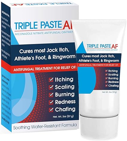 Triple Paste AF Anti Fungal Ointment for Skin Treats Most Athletes Foot and Ringworm - 2% Miconazole Antifungal Cream - 2 Oz Tube  