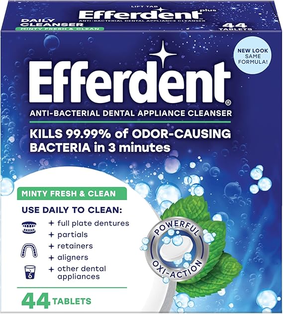 Efferdent Retainer Cleaning Tablets, Denture Cleaning Tablets for Dental Appliances, Minty Fresh & Clean, 44 Count