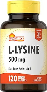 L-Lysine 500mg | 120 Caplets | Free Form Amino Acid | Vegetarian, Non-GMO, and Gluten Free Supplement | by Sundance