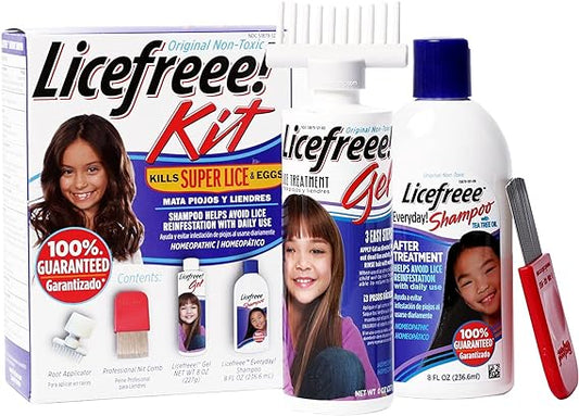 Tec Labs Licefreee Kit All-in-One Complete Lice Killing Treatment, Daily Maintenance Shampoo & Professional Nit Comb in One Bo