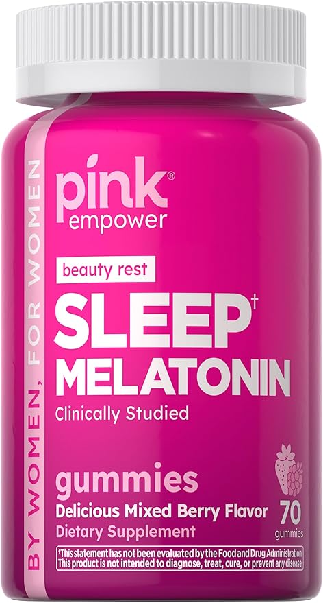 PINK Melatonin Gummies | 10mg | Max Potency | Vegan, Non-GMO & Gluten Free | 70 Count | Mixed Berry Flavor