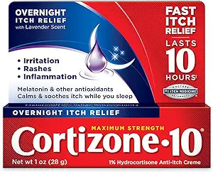 Cortizone 10 Maximum Strength Overnight Itch Relief 1 oz., Lavender Scent, 1% Hydrocortisone Anti-Itch Creme
