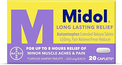 Midol Long Lasting Relief 20ct: Midol Long Lasting Relief, Menstrual Symptom Reliever & Fever Reducer, Caplets with Acetaminophen for Menstrual Pain Relief - 20 Count  
