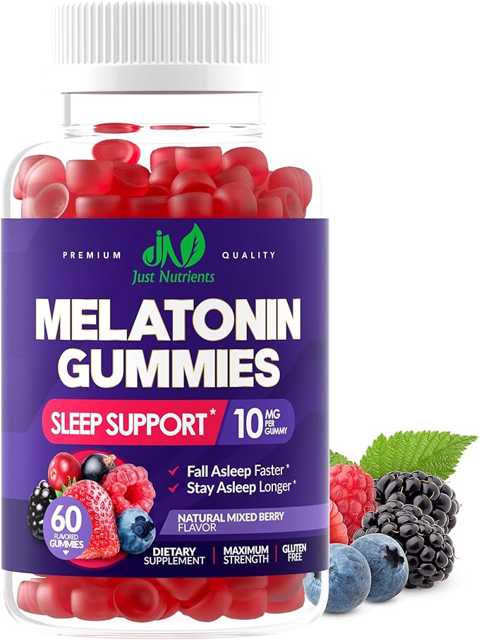 Melatonin 10mg Gummies with 10mg of Melatonin Per Gummy (60 Servings) - Maximum Strength Sleep Aid for Adults - Gluten-Free, Non-GMO, Vegetarian, Great Tasting Mixed Berry Flavor - 60 Gummies