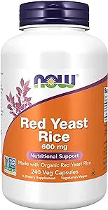 NOW Supplements, Red Yeast Rice 600 mg, Made with Organic Red Yeast Rice, 240 Veg Capsules