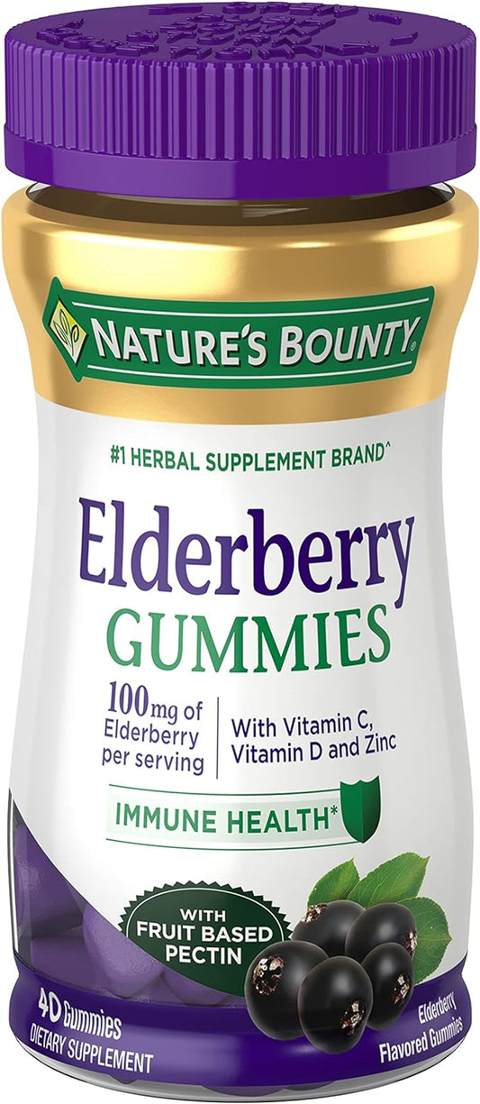 Nature's Bounty Elderberry Gummies, Immune Support, Contains Vitamin A, C, D, E and Zinc, 40 Gummies