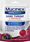 Mucinex Instasoothe Sore Throat Relief, Sore Throat Lozenges, Sore Throat Medicine with Hexylresorcinol, Cough Drops Alternative, 40 Elderberry & Wild Cherry Medicated Numbing Throat Drops