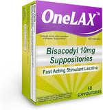 Bisacodyl Laxative 10mg, 50 Count Suppositories by OneLAX Made in USA