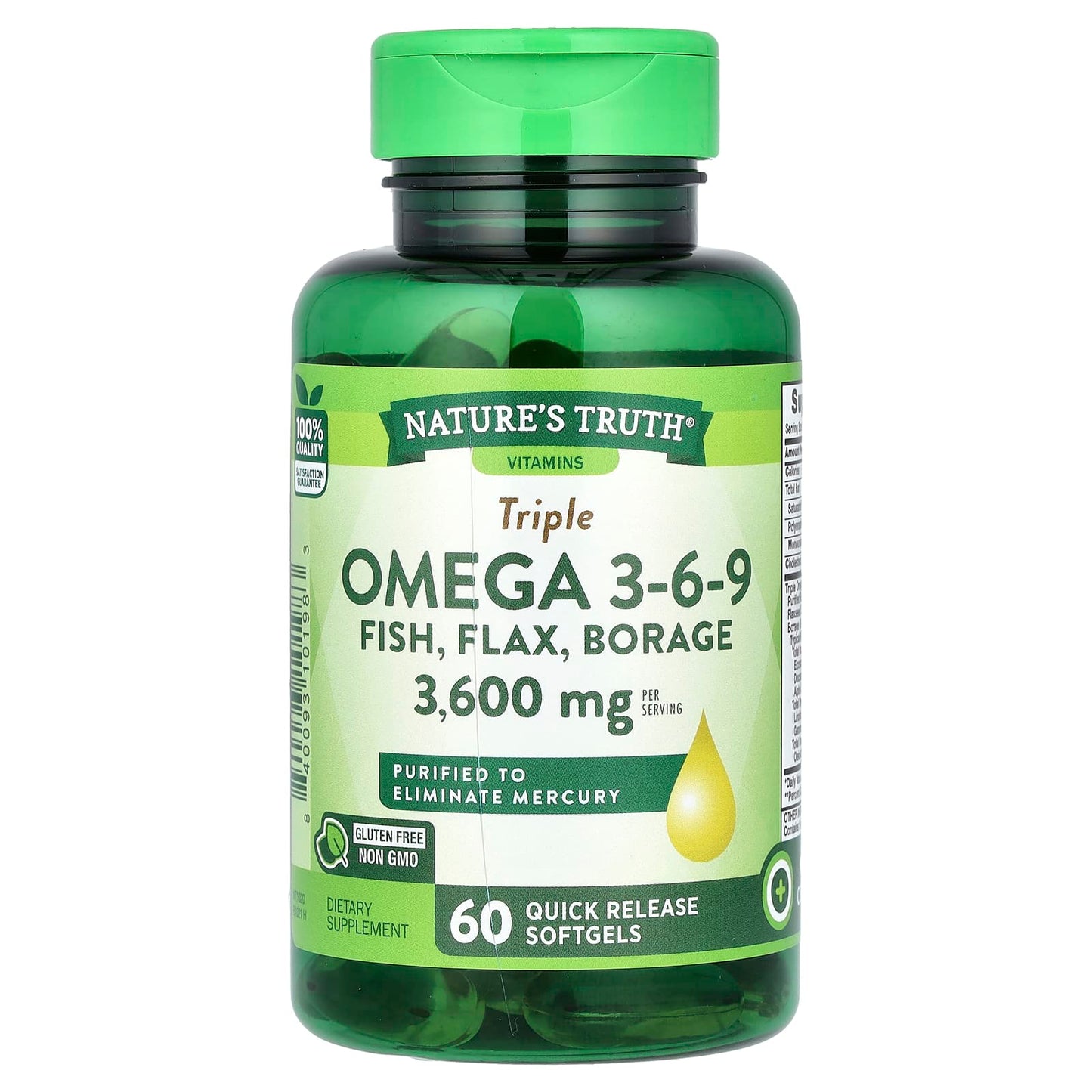 Nature's Truth, Triple Omega 3-6-9, Fish, Flax, Borage, 60 Quick Release Softgels