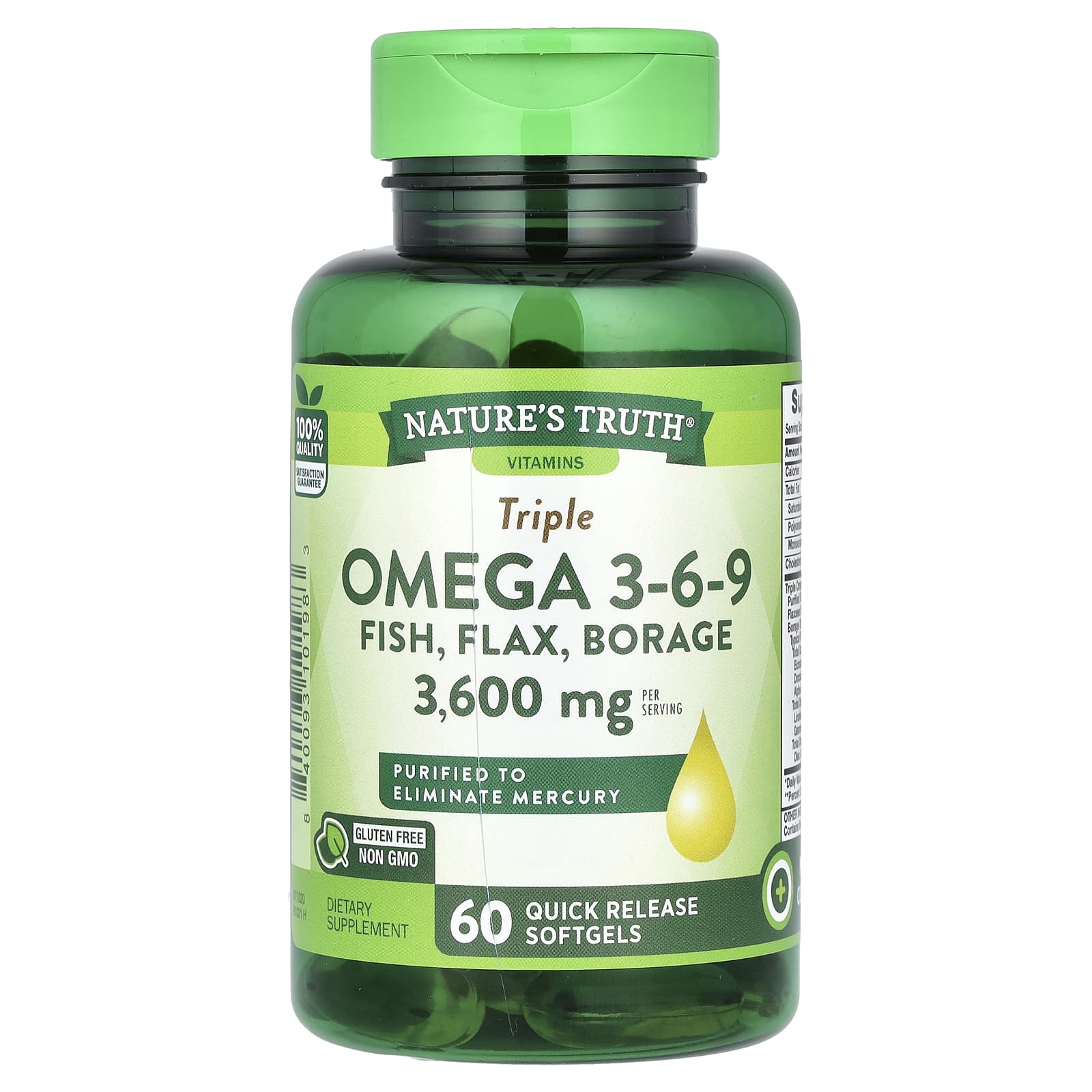 Nature's Truth, Triple Omega 3-6-9, Fish, Flax, Borage, 60 Quick Release Softgels