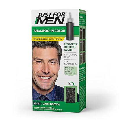 Just For Men Shampoo-In Color (Formerly Original Formula), Mens Hair Color with Keratin and Vitamin E for Stronger Hair - Dark Brown, H-45,