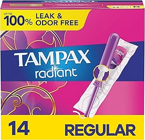 Tampax Radiant Plastic Tampons, Regular Absorbency, Unscented, 14 Count
