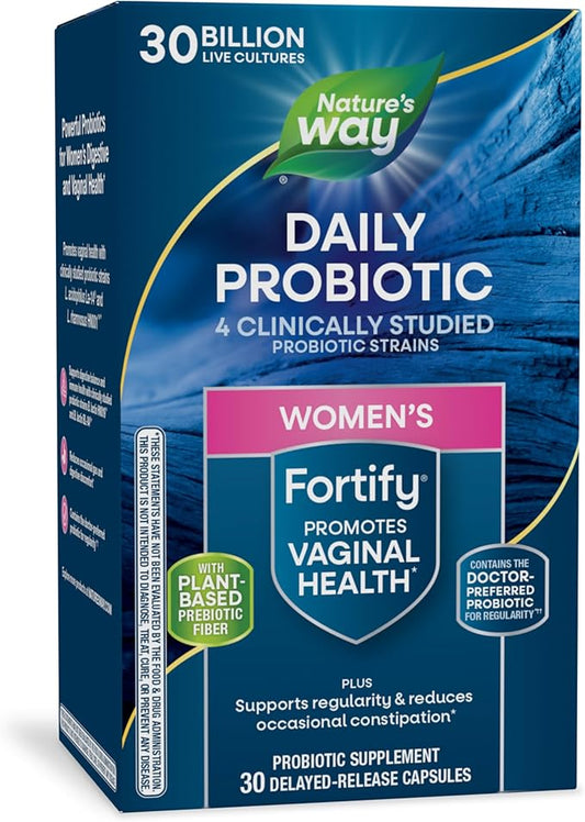 Nature's Way Fortify Daily Probiotic for Women, 30 Billion Live Cultures, 10 Strains, Prebiotics, Supports Digestive & Immune Health*, No Refrigeration Required, 30 Capsules  