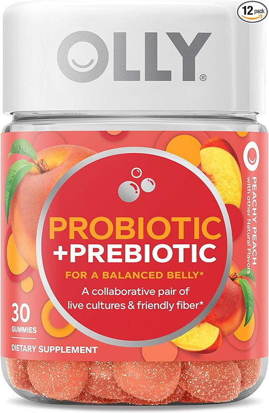 OLLY Probiotic + Prebiotic Gummy, Peach, 30 Count, 360 Count