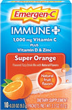 Emergen-C Immune+ 1000mg Vitamin C Powder, with Vitamin D, Zinc, Antioxidants and Electrolytes for Immunity, Immune Support Dietary Supplement, Super Orange Flavor - 10 Count