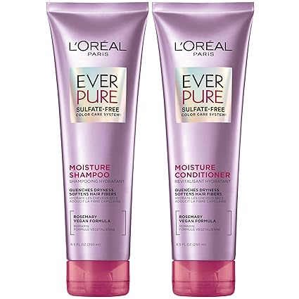 L'Oreal Paris Moisture Sulfate Free Shampoo and Conditioner Set, Hair Care for Color-Treated Hair with Rosemary Botanicals, EverPure,