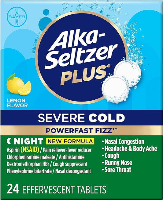 Alka-Seltzer Plus Severe Night Cold PowerFast Fizz Effervescent Tablets 24 Count