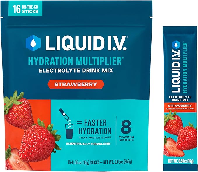 Liquid I.V.? Hydration Multiplier? - Strawberry - Hydration Powder   ets | Electrolyte Drink Mix | Easy Open Single-Serving Stick | Non-GMO | 16 Servings (   1)