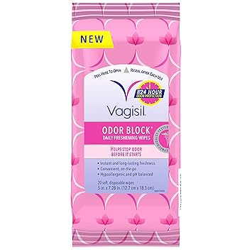 Vagisil Odor Block Daily Freshening Wipes for Feminine Hygiene in Resealable Pouch, Gynecologist Tested & Hypoallergenic, 20 Wipes (   1)
