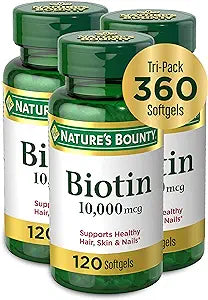 Nature's Bounty Biotin 10,000mcg, Supports Beautiful Hair, Glowing Skin and Healthy Nails, Rapid Release Softgels, 120 Count