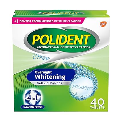 Polident Overnight Whitening Denture Cleanser Tablets - 40 Count