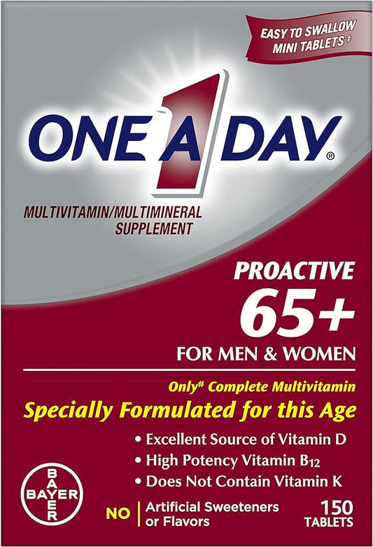 One A Day Proactive 65+, Mens & Womens Multivitamin, Supplement with Vitamin A, Vitamin C, Vitamin D, and Zinc for Immune Health Support*, Calcium, Folic Acid & more, Tablet 150 Count