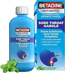 Betadine Antiseptic Medicated Gargle, Povidone-Iodine 0.5%, Treat and Relieve Sore Throat Symptoms, Temporarily Reduces Germs Normally Found in The Mouth, Mint Flavor, 8 FL OZ