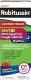 Robitussin Maximum Strength Severe Nighttime Multi-Symptom Cough, Cold and Flu Medicine, Nighttime CF Max, Raspberry Flavor - 4 Fl Oz Bottle