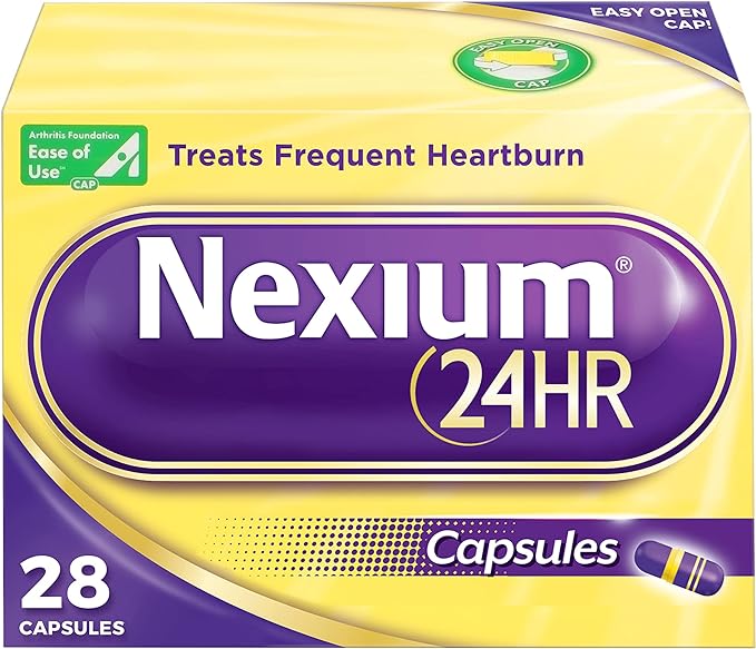 Nexium 24HR Acid Reducer Heartburn Relief Capsules for All-Day and All-Night Protection from Frequent Heartburn, Heartburn Medicine with Esomeprazole Magnesium - 28 Count