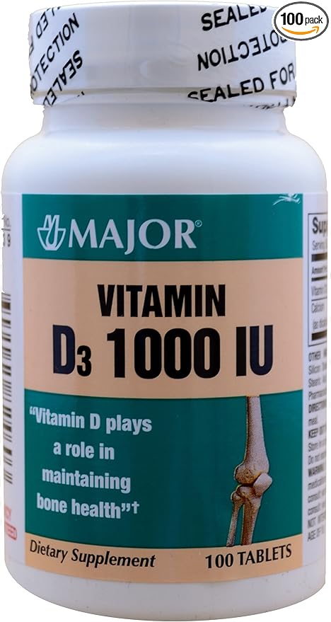 Vitamin D3 as Cholecalciferol 1000 IU Vitamin D Supplement 100 Tablets per Bottle