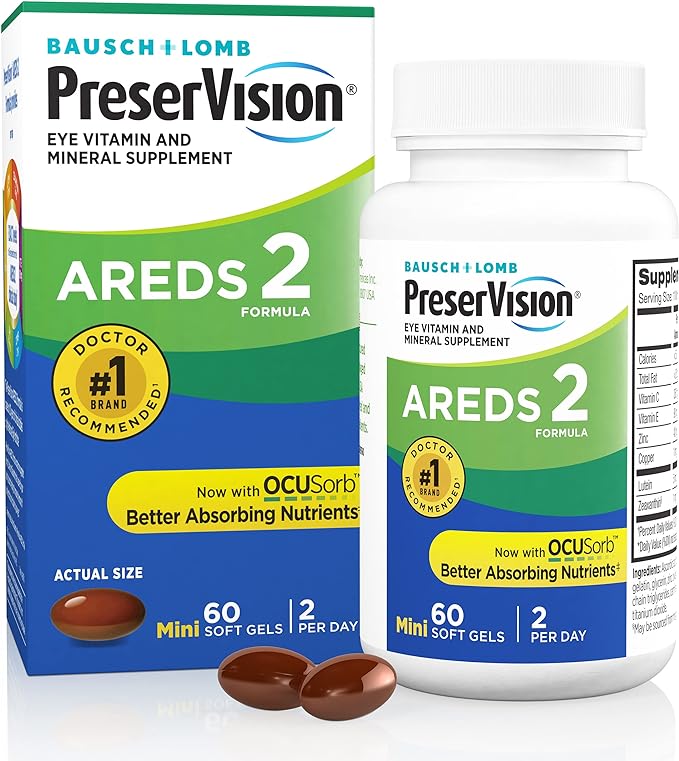 PreserVision AREDS 2 Eye Vitamin & Mineral Supplement, Contains Lutein, Vitamin C, Zeaxanthin, Zinc & Vitamin E, 60 Minigels  