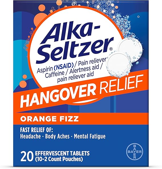 Alka-Seltzer Hangover Relief Effervescent Tablets Formulated for Fast Relief of Headaches, Body Aches and Mental Fatigue, 20CT