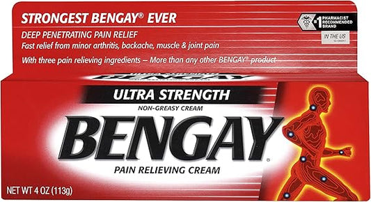 Ultra Strength Bengay Topical Pain Relief Cream, Non-Greasy Topical Analgesic for Minor Arthritis, Muscle, Joint, and Back Pain, Camphor, Menthol & Methyl Salicylate, 4 oz