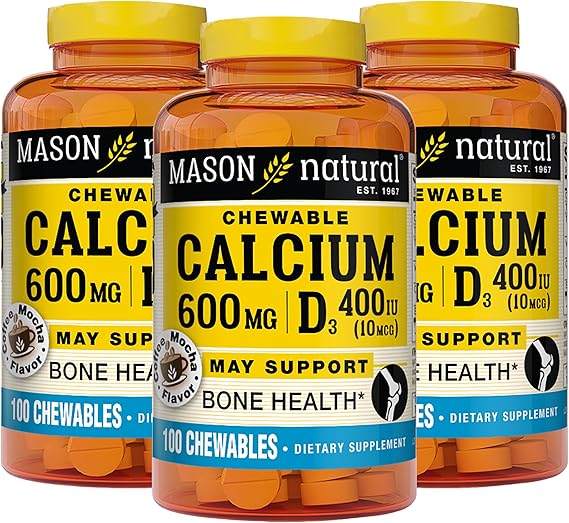 MASON NATURAL Calcium 600 mg with Vitamin D3 - Supports Healthy Bones, Strengthens Muscle Function, Coffee Mocha Flavor, 100 Chewables