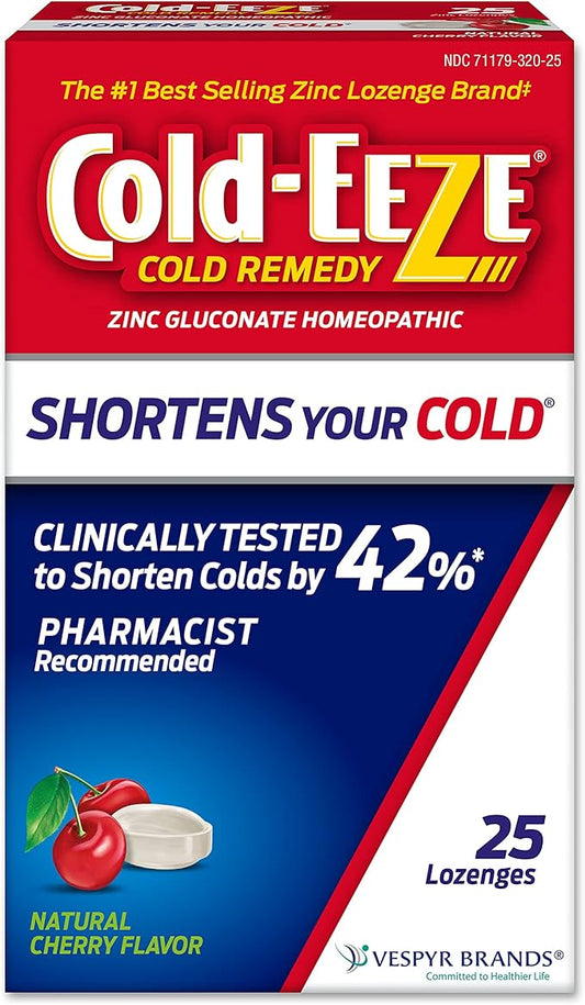 Cold-EEZE Natural Cherry Zinc Lozenges, Homeopathic Cold Remedy, Reduces Duration of the Common Cold, Sore Throat, Cough, Congestion and Post Nasal Drip, 25 Count