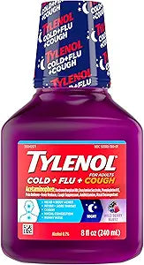 Tylenol Cold & Flu Tylenol Cold + Flu + Cough Night Liquid Medicine with Acetaminophen, Wild Berry, 8 Fl. Ounce, 8.0 Fl Ounce 